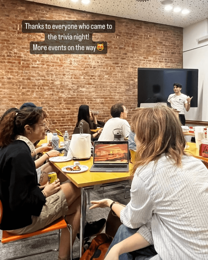 Theo Avedisian hosting NYU League of Linguistics trivia night, September 2024.